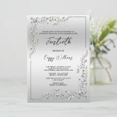 優雅スタイリッシュな銀飾り誕生日パーティー 招待状 (スタンド正面)