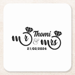 優雅パーソナライズされたな結婚式 スクエアペーパーコースター