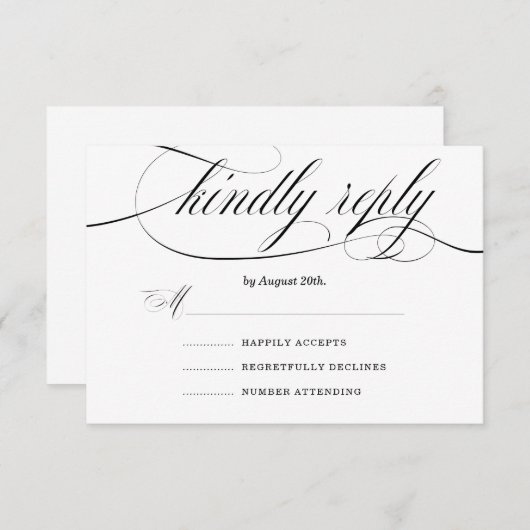 優雅フォーマルさ |白黒タイポグラフィ結婚ズ 出欠カード (正面/裏面)