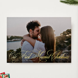 優雅｜初めての結婚後のクリスマス｜写真ゴールド 箔シーズンカード