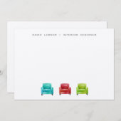 元のイラストレーションの肘掛け椅子の名刺 ノートカード (正面/裏面)