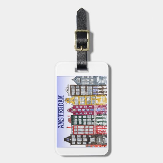 元のイラストレーションを含むアムステルダムの荷物のラベル ラゲッジタグ (正面縦)