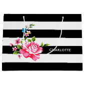 元のエレガントな白黒ストライブ柄パターン ラージペーパーバッグ (正面)