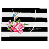 元のエレガントな白黒ストライブ柄パターン ラージペーパーバッグ (裏面)