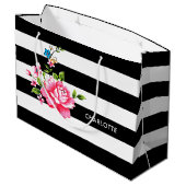 元のエレガントな白黒ストライブ柄パターン ラージペーパーバッグ (裏面アングル)