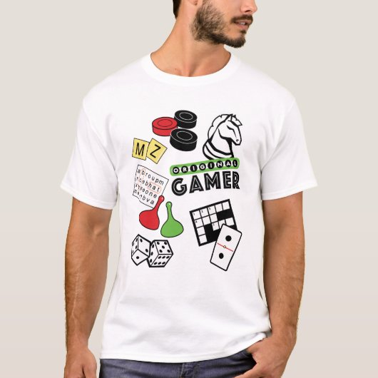 元のゲーマー-パズル及びボードゲームファン Tシャツ (正面)