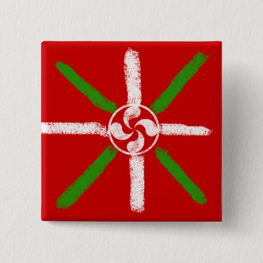 元のチョークによって描かれるIkurriñaおよびLauburu、 缶バッジ (正面)