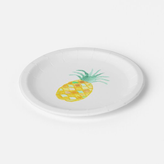 元のティール（緑がかった色）のオレンジ緑の水彩画のパイナップル ペーパープレート (アングル)