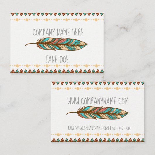 元のボヘミアの羽のスタイルの名刺 名刺 (正面/裏面)