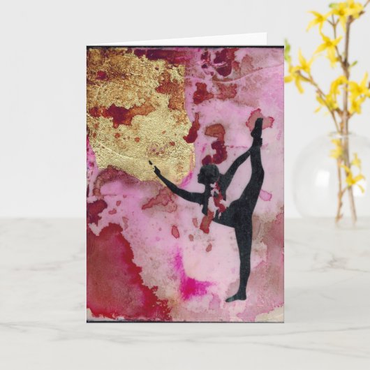 元のヨガの女の子の挨拶状 カード (黄色い花)