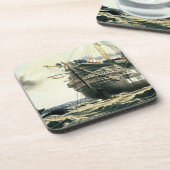 元の大西洋ケーブルを置くHMS Agamemnon コースター (左側)