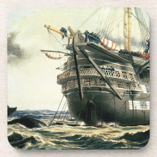 元の大西洋ケーブルを置くHMS Agamemnon コースター (正面)