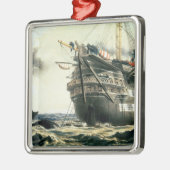 元の大西洋ケーブルを置くHMS Agamemnon メタルオーナメント (左)