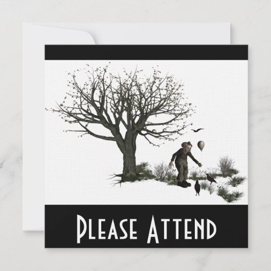 元の気球のピエロの古い木及び黒い鳥 招待状 (正面)