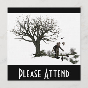 元の気球のピエロの古い木及び黒い鳥 招待状