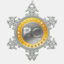 元の紀元前のBitcoinのロゴの薄片のクリスマスのオーナメント スノーフレークピューターオーナメント
