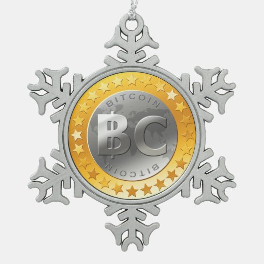 元の紀元前のBitcoinのロゴの薄片のクリスマスのオーナメント スノーフレークピューターオーナメント (正面)