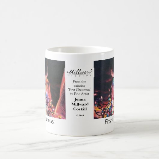 元の芸術のプリントが付いている初めてのクリスマスのマグ コーヒーマグカップ (中央)
