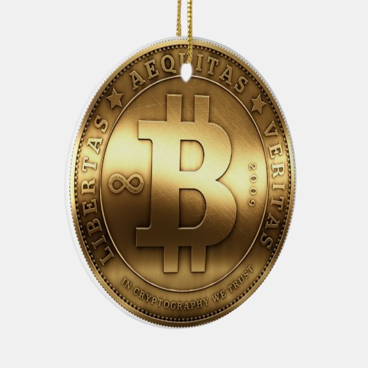 元のBitcoinのロゴの金ゴールドのクリスマスのオーナメント セラミックオーナメント (右)
