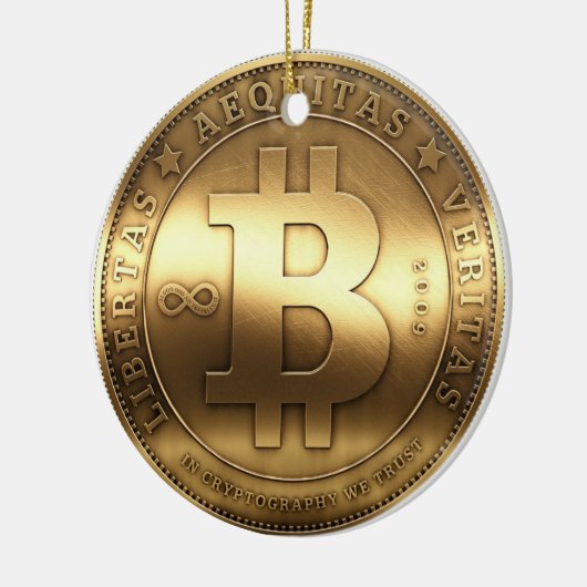 元のBitcoinのロゴの金ゴールドのクリスマスのオーナメント セラミックオーナメント (左)