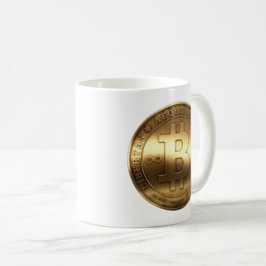 元のBitcoinの記号の金ゴールドのロゴのコーヒー・マグ コーヒーマグカップ (正面右)