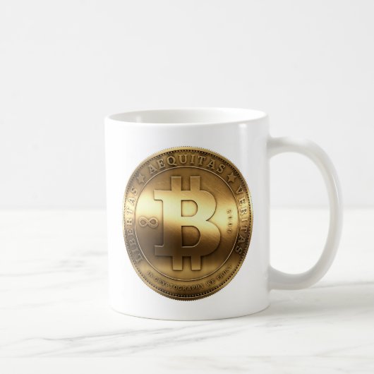 元のBitcoinの記号の金ゴールドのロゴのコーヒー・マグ コーヒーマグカップ (右)
