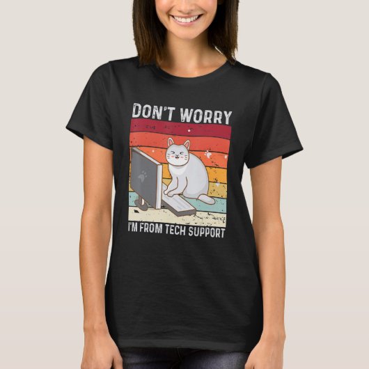 元気が出る!ITサポートだよ 面白い 猫 レトロ Tシャツ (正面)