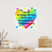 元気づけるハートと蝶ピリピ4:13 ポスター (キッチン)