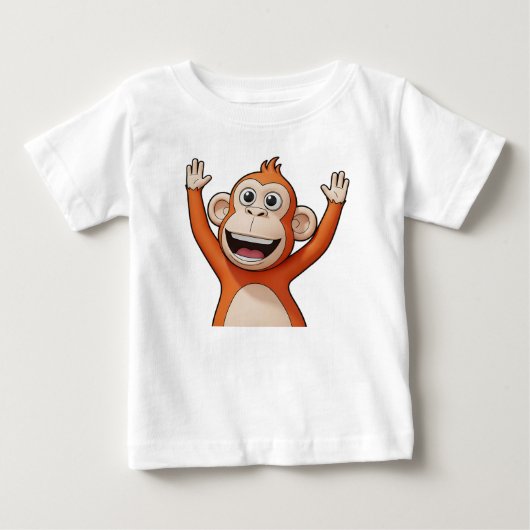 元気なオレンジ色のキャラクターモンキー ベビーTシャツ (正面)