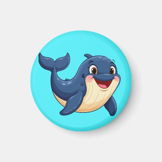 元気なキャラクターのクジラの泳ぎ マグネット (正面)