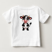 元気なキャラクターの牛がミルクを飲む ベビーTシャツ (裏面)