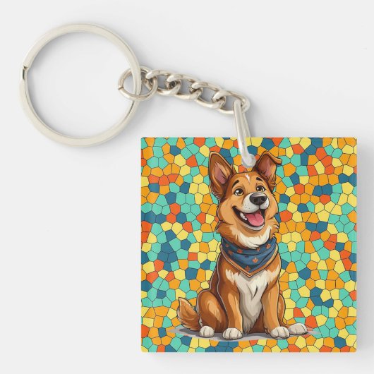 元気なキャラクター風の犬 キーホルダー (正面)