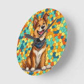 元気なキャラクター風の犬 ラウンド壁時計 (傾斜)