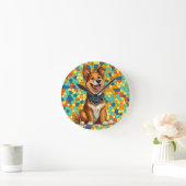 元気なキャラクター風の犬 ラウンド壁時計 (ホーム)