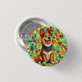 元気なキャラクター風の犬 缶バッジ (正面&裏面)