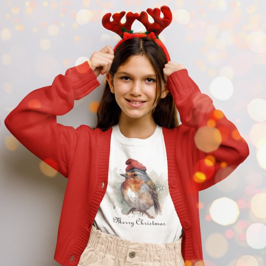 元気なコマドリのクリスマスキッズウェア Tシャツ