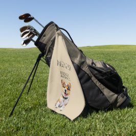 元気なコーギーの「Wagging for Birdies(バーディーのために尻尾を振る)」のデザイン ゴルフタオル