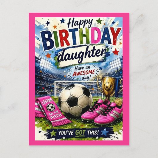 元気なサッカー娘の誕生日カード ポストカード (正面)