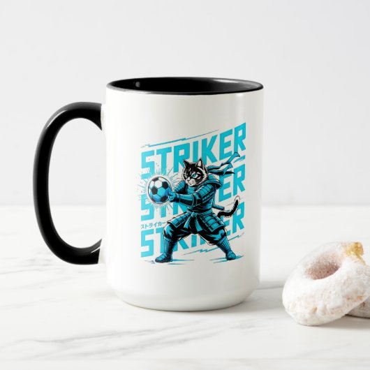 元気なサッカー猫のコーヒーマグ マグカップ (ドーナツ付き)