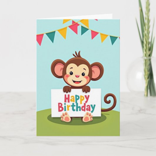 元気なサルお誕生日カード カード (正面)