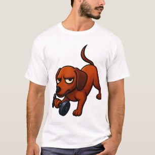 元気なダックスフンドのダンベル コミック モチベーション Tシャツ