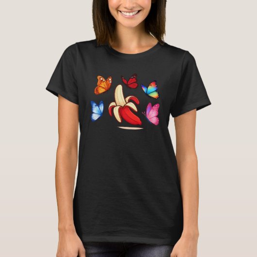 元気なバナナと色とりどりの蝶々 Tシャツ (正面)