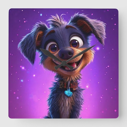 🐶 元気な子犬の子供部屋のインテリアギフト ✨ スクエア壁時計 (正面)