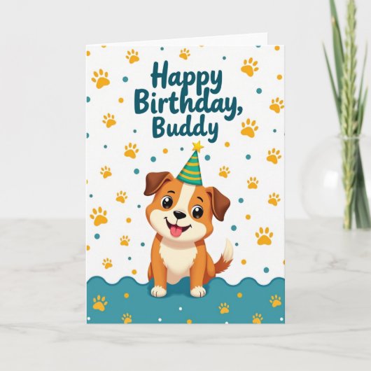 元気な子犬の誕生日カード カード (正面)