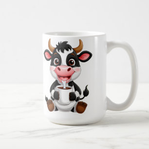 元気な牛のキャラクターがミルクを飲む コーヒーマグカップ