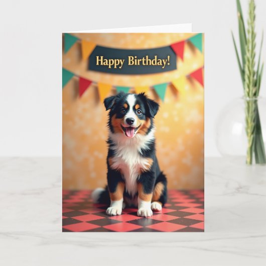 元気な犬の誕生日カード カード (正面)