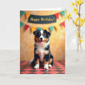 元気な犬の誕生日カード カード (黄色い花)