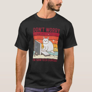 元気な猫 テックサポートの人からの伝言 面白い レトロ Tシャツ