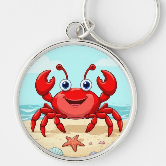 元気な赤いキャラクターのカニ かわいい貝殻 子供🦀 キーホルダー (正面)