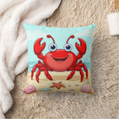 元気な赤いキャラクターのカニ かわいい貝殻 子供🦀 クッション (ブランケット)